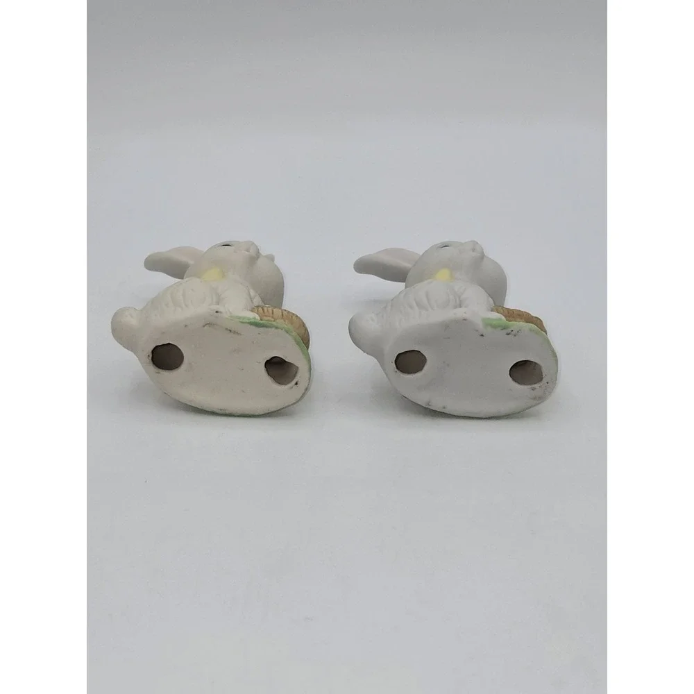 Vintage White Bunny Rabbit Figurines Set of 2 Easter Bisque Ceramic Spring Decor